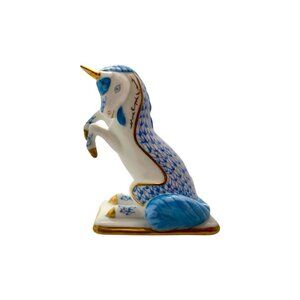 Unicorn Figurine Vintage Franklin Mint Porcelain Fishnet Design with Gold Accent